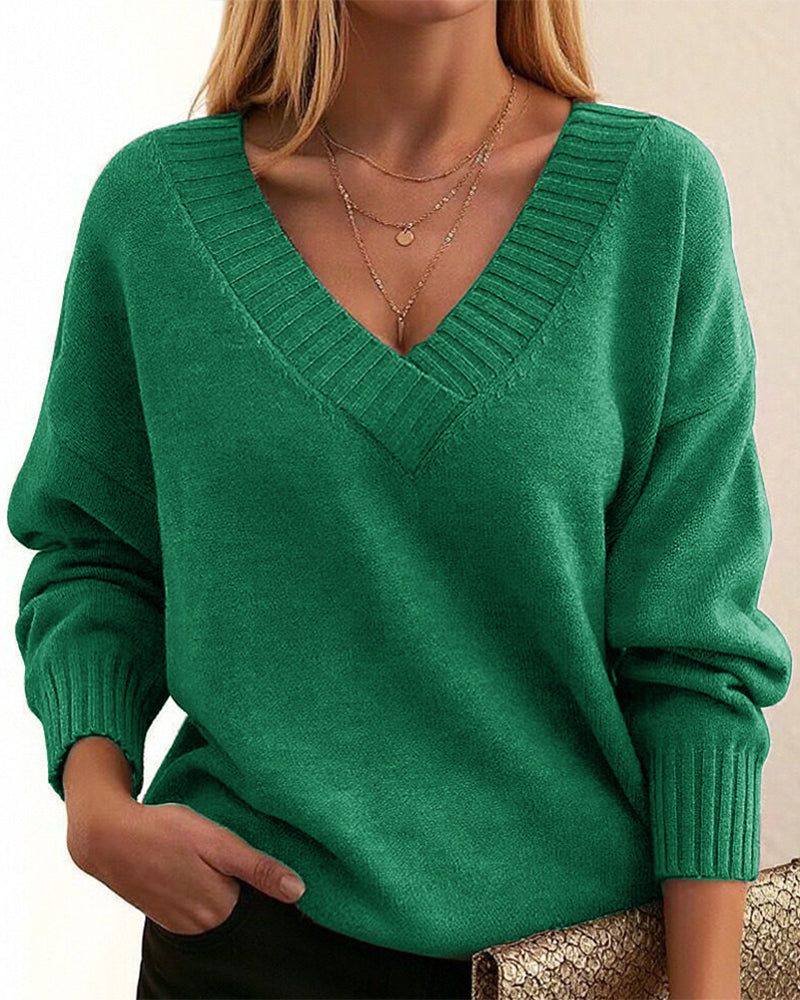 Zevina - V-Neck Knit Sweater