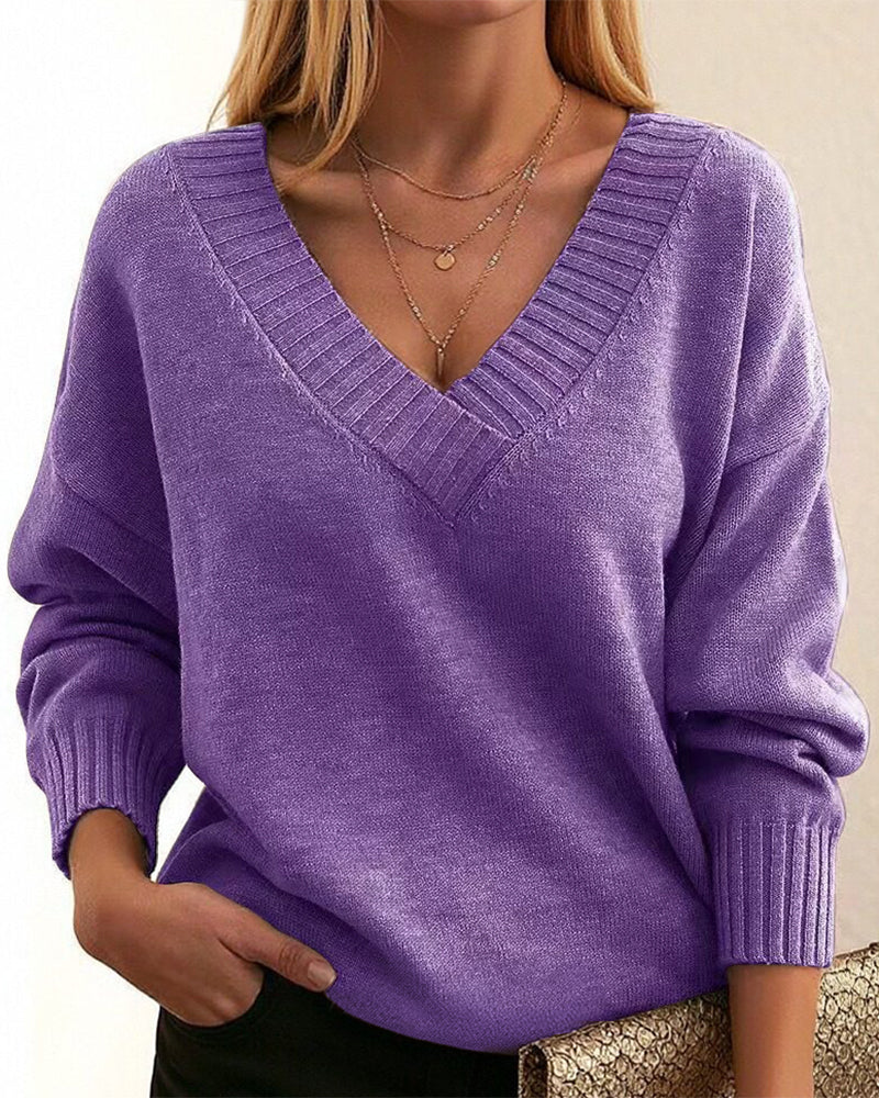 Zevina - V-Neck Knit Sweater