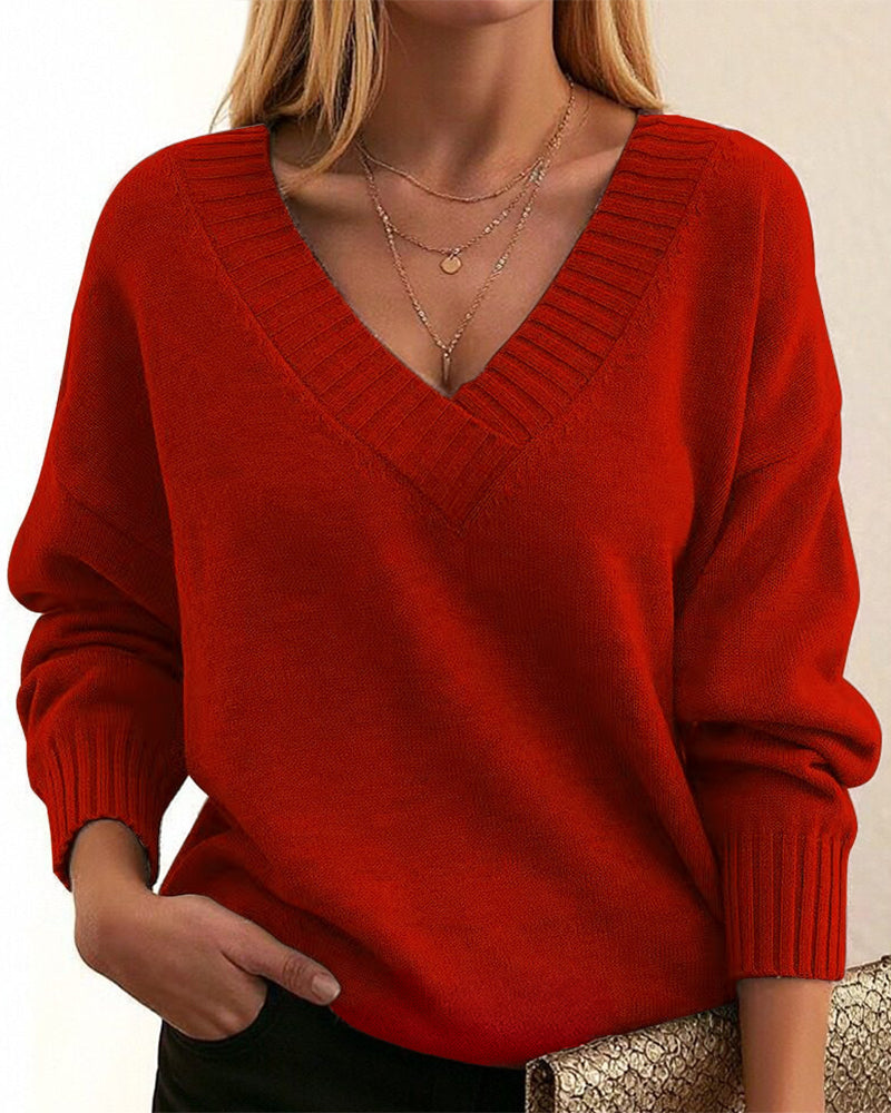 Zevina - V-Neck Knit Sweater