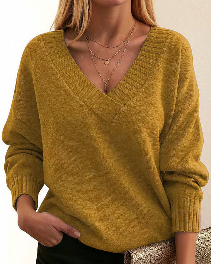 Zevina - V-Neck Knit Sweater