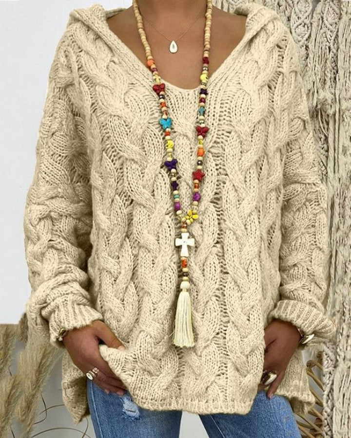 Leniva - Hooded Cable Knit Sweater