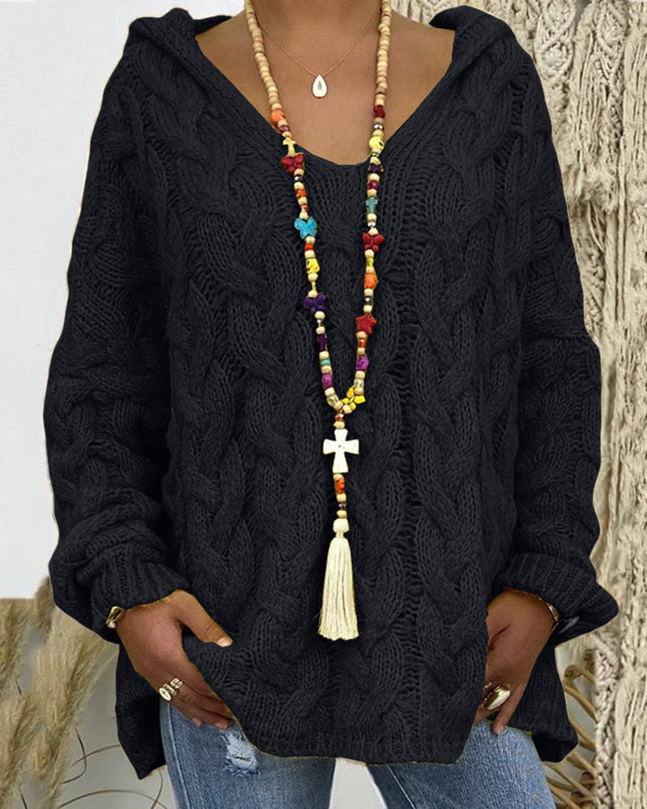 Leniva - Hooded Cable Knit Sweater