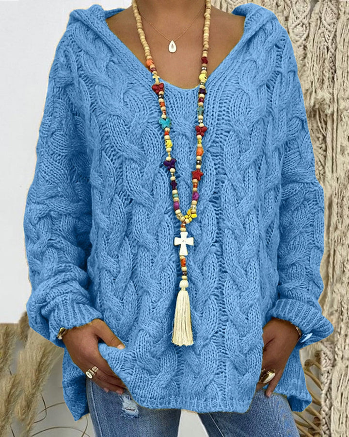 Leniva - Hooded Cable Knit Sweater