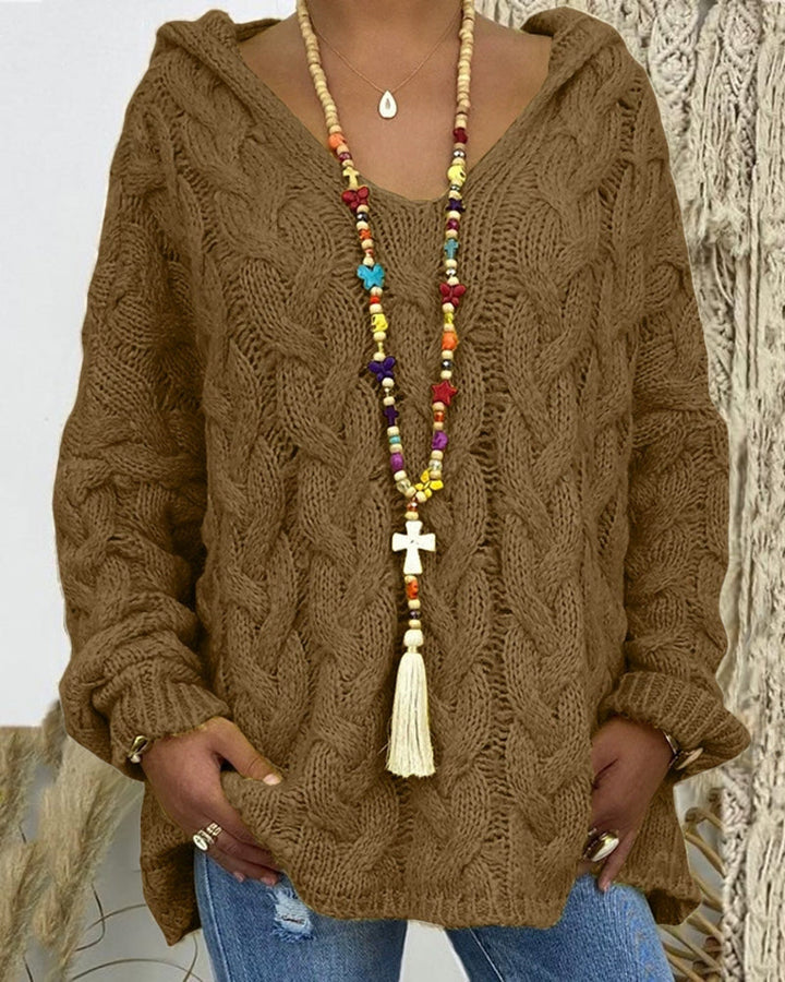 Leniva - Hooded Cable Knit Sweater