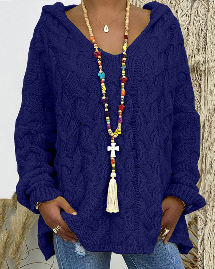 Leniva - Hooded Cable Knit Sweater