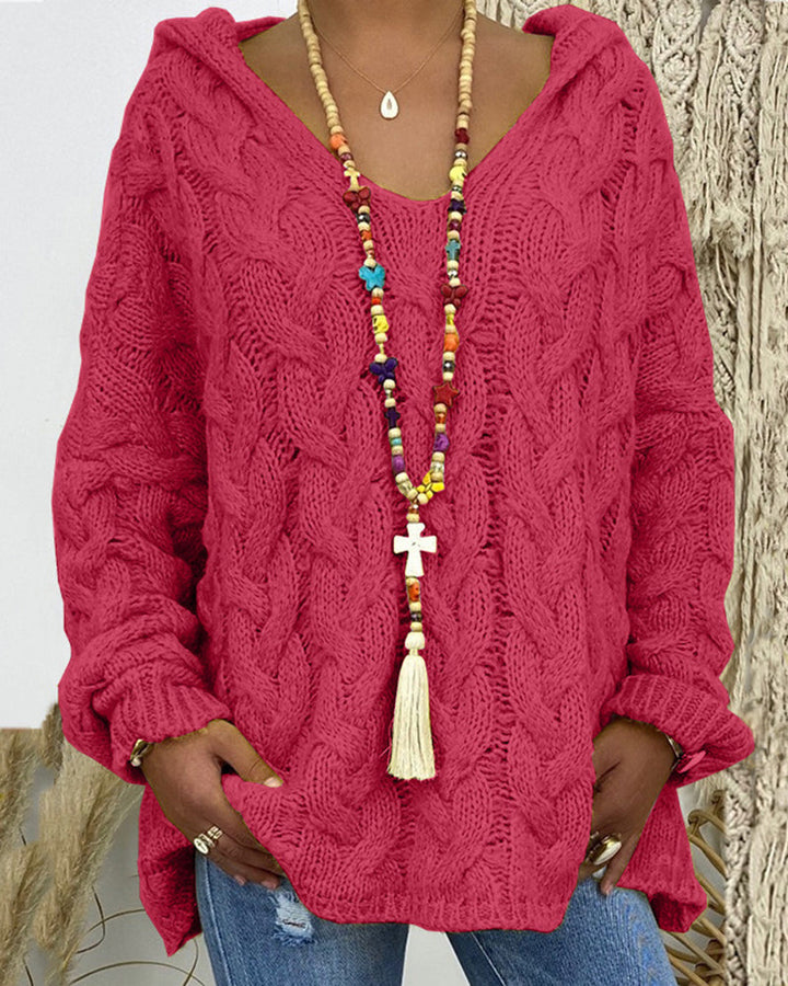 Leniva - Hooded Cable Knit Sweater