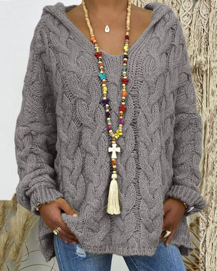 Leniva - Hooded Cable Knit Sweater