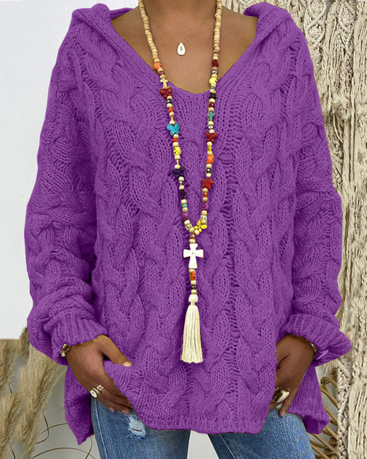 Leniva - Hooded Cable Knit Sweater
