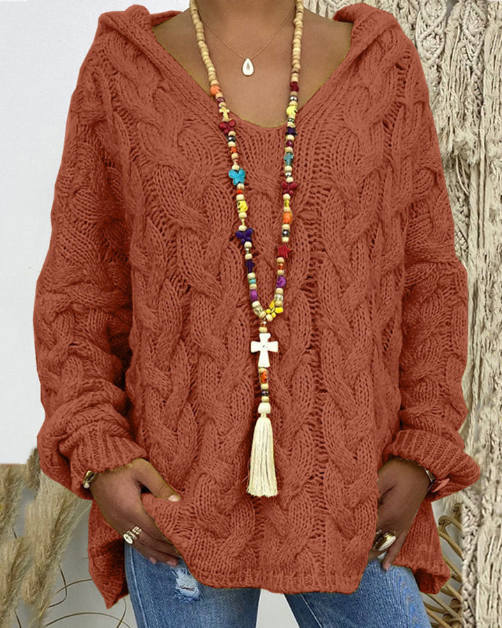 Leniva - Hooded Cable Knit Sweater