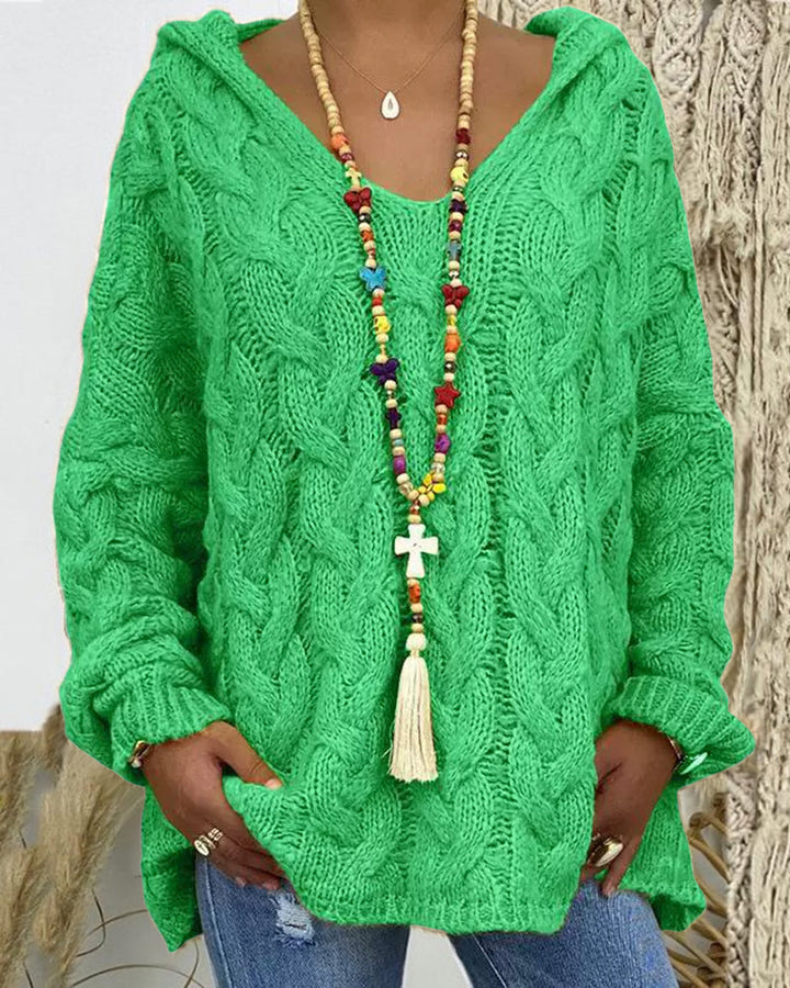 Leniva - Hooded Cable Knit Sweater
