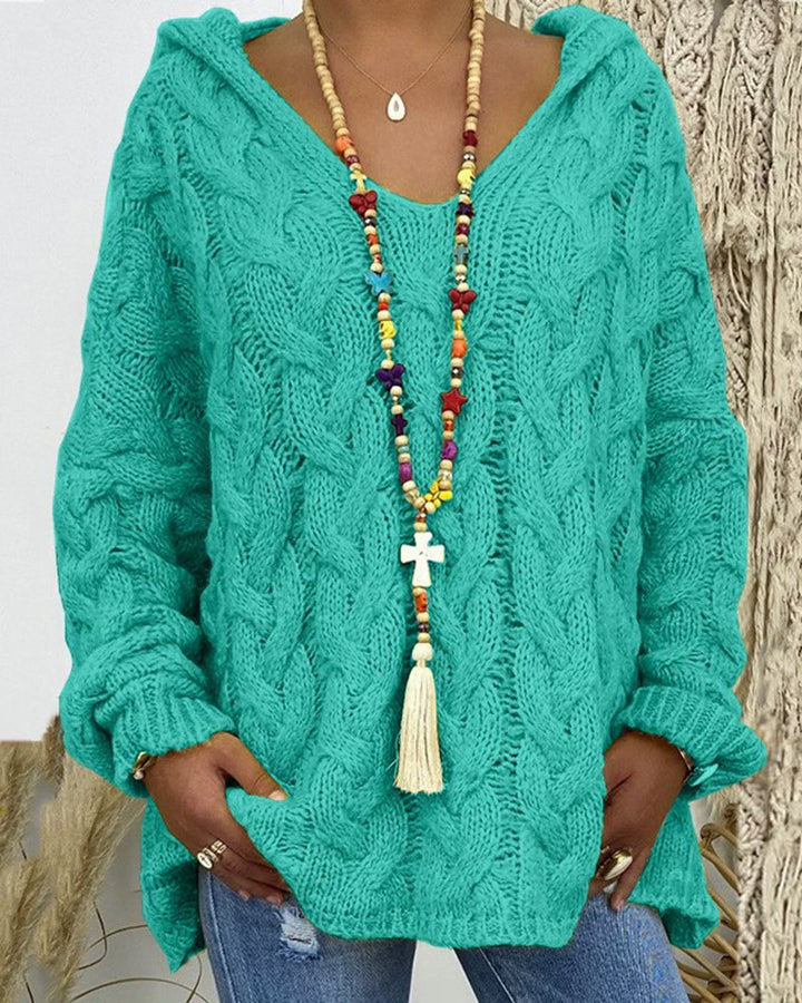 Leniva - Hooded Cable Knit Sweater