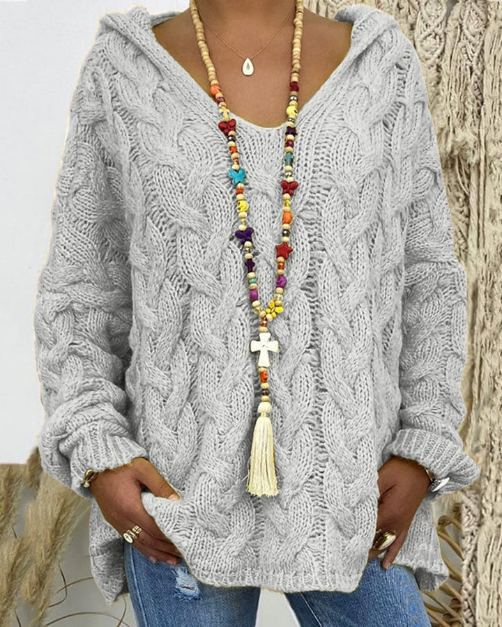 Leniva - Hooded Cable Knit Sweater