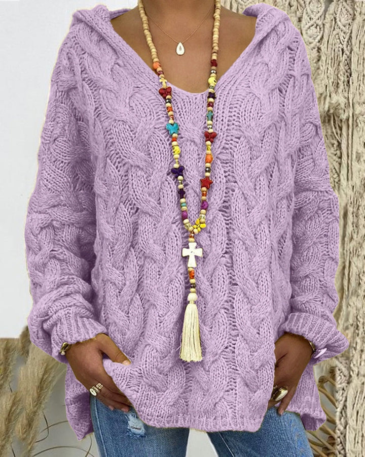 Leniva - Hooded Cable Knit Sweater