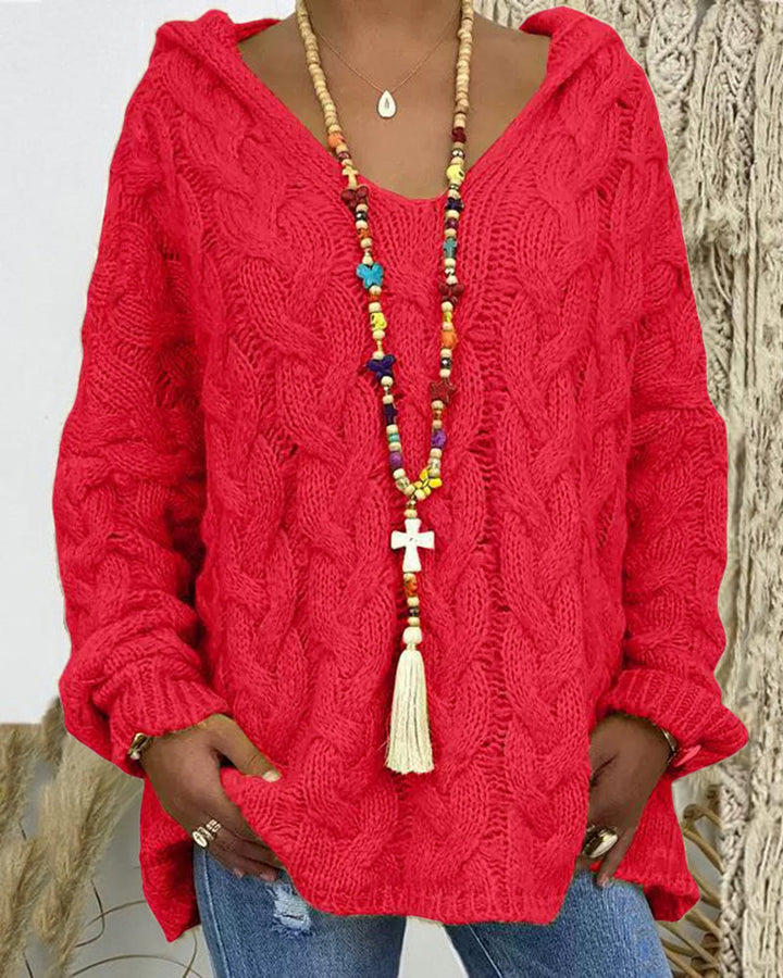 Leniva - Hooded Cable Knit Sweater