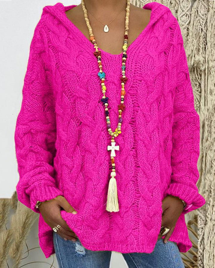 Leniva - Hooded Cable Knit Sweater
