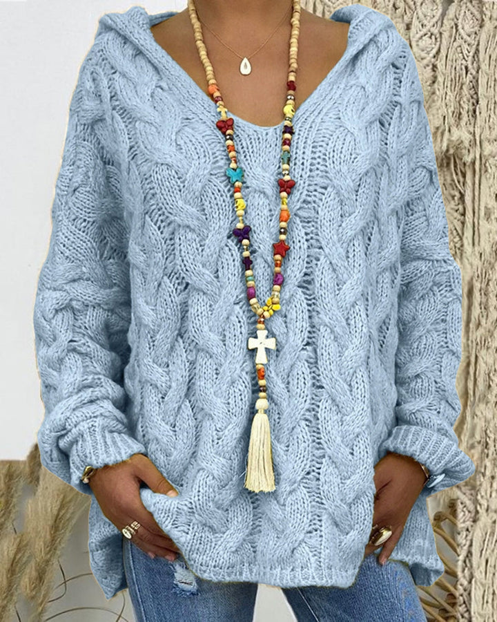 Leniva - Hooded Cable Knit Sweater