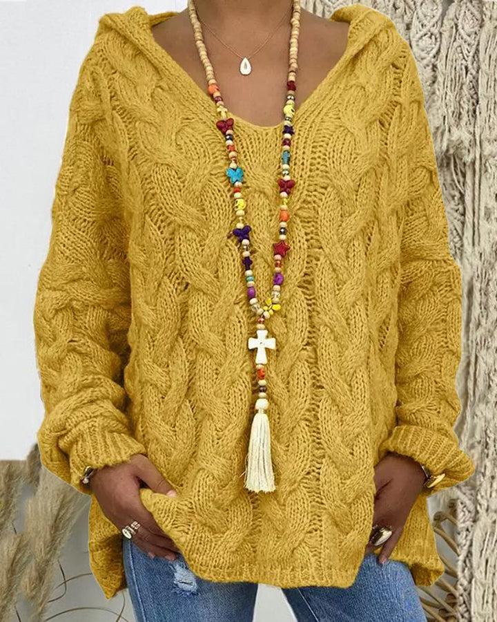 Leniva - Hooded Cable Knit Sweater