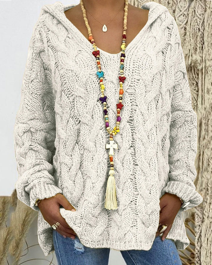 Leniva - Hooded Cable Knit Sweater
