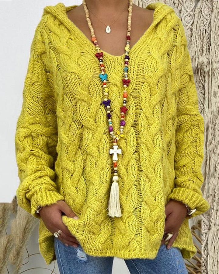 Leniva - Hooded Cable Knit Sweater