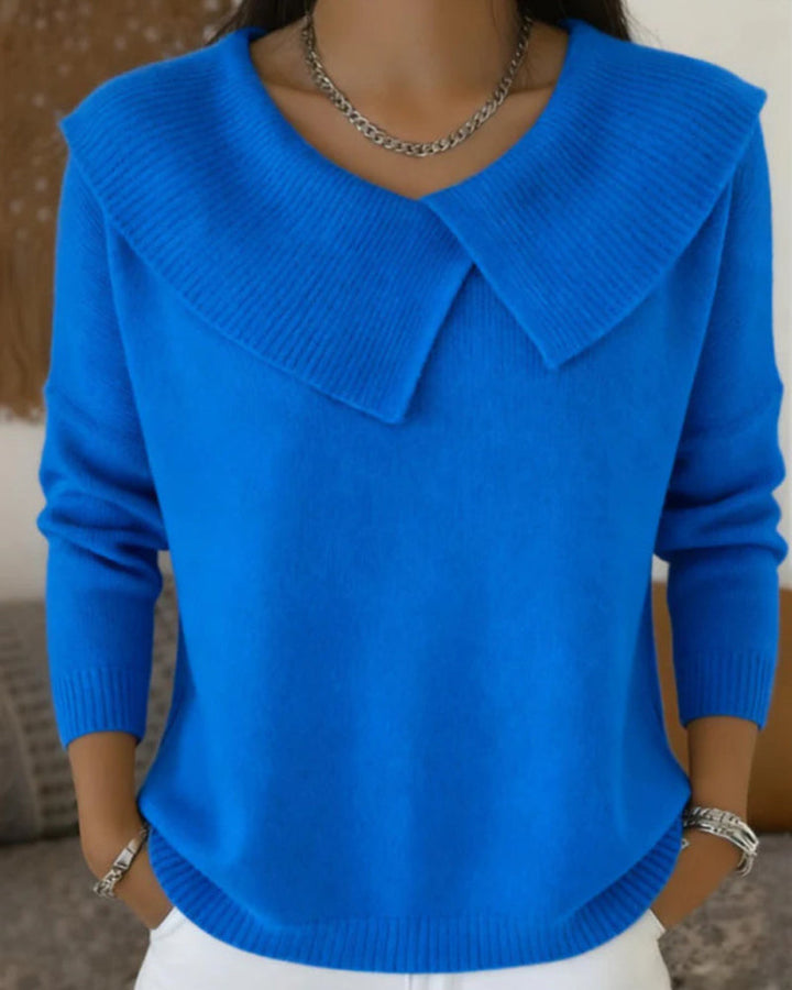 Luniva - Asymmetrical Lapel Ribbed Knit Sweater