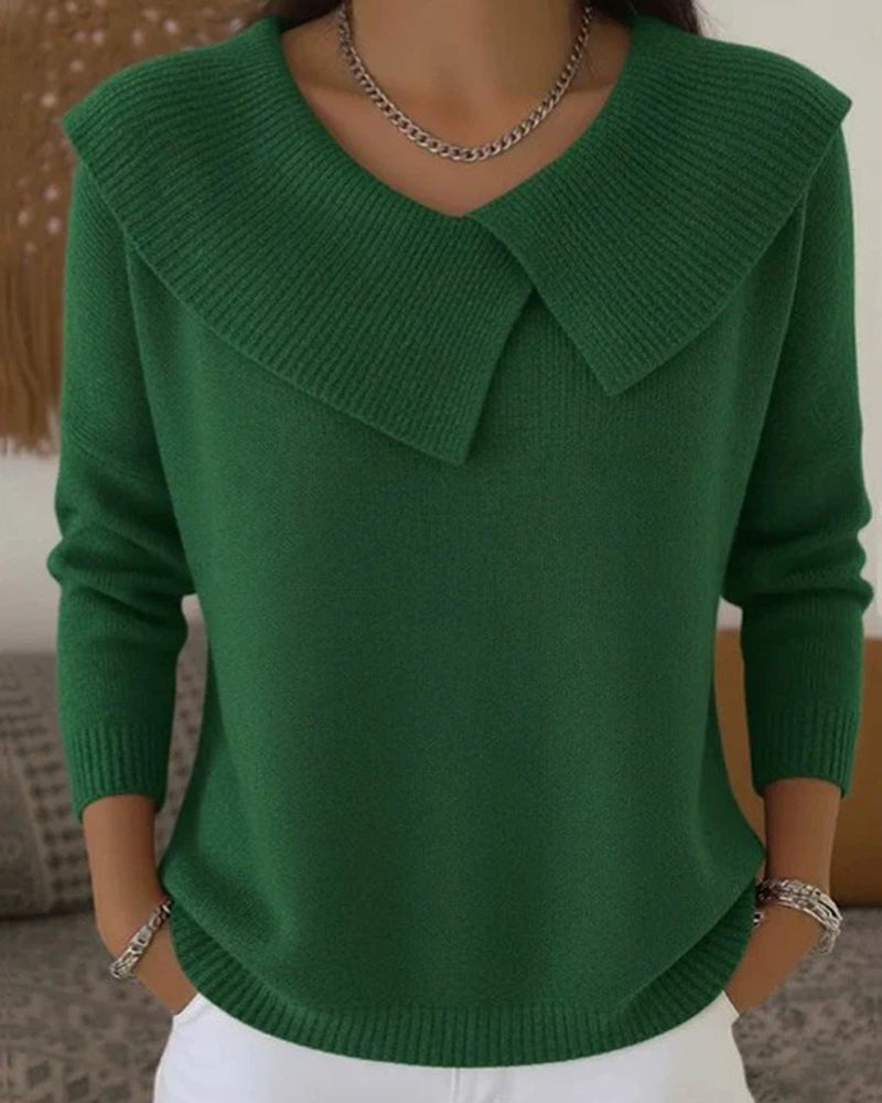Luniva - Asymmetrical Lapel Ribbed Knit Sweater