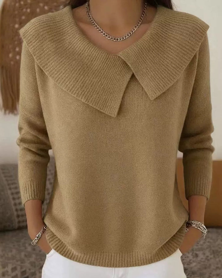 Luniva - Asymmetrical Lapel Ribbed Knit Sweater
