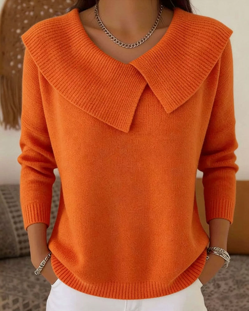 Luniva - Asymmetrical Lapel Ribbed Knit Sweater