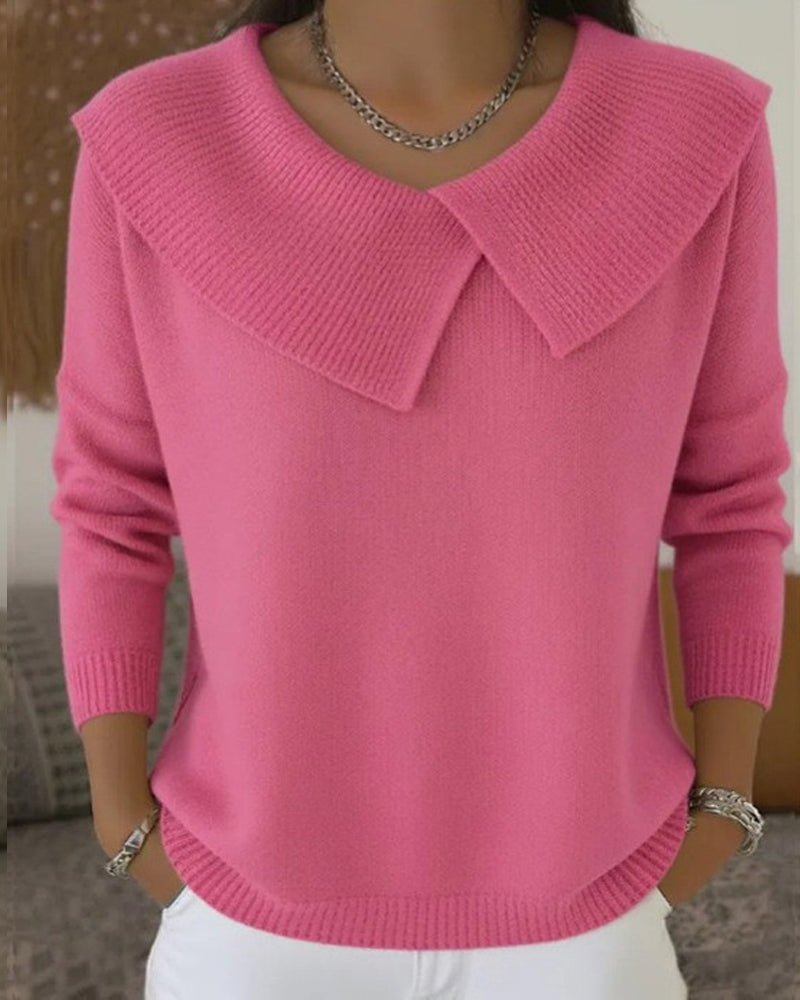 Luniva - Asymmetrical Lapel Ribbed Knit Sweater