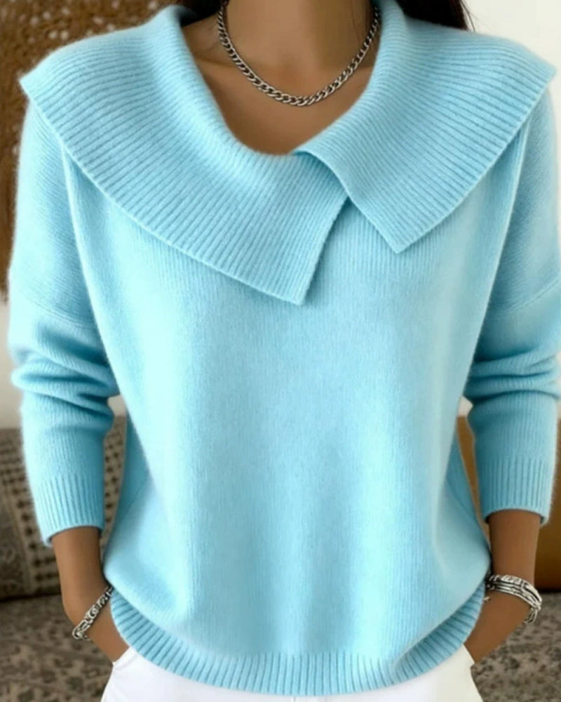 Luniva - Asymmetrical Lapel Ribbed Knit Sweater