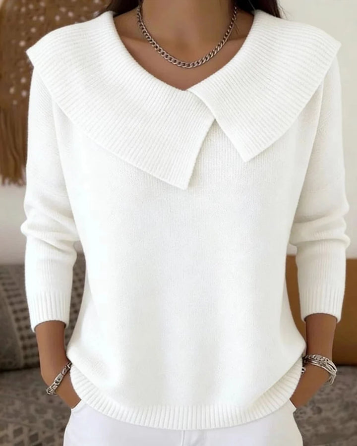 Luniva - Asymmetrical Lapel Ribbed Knit Sweater