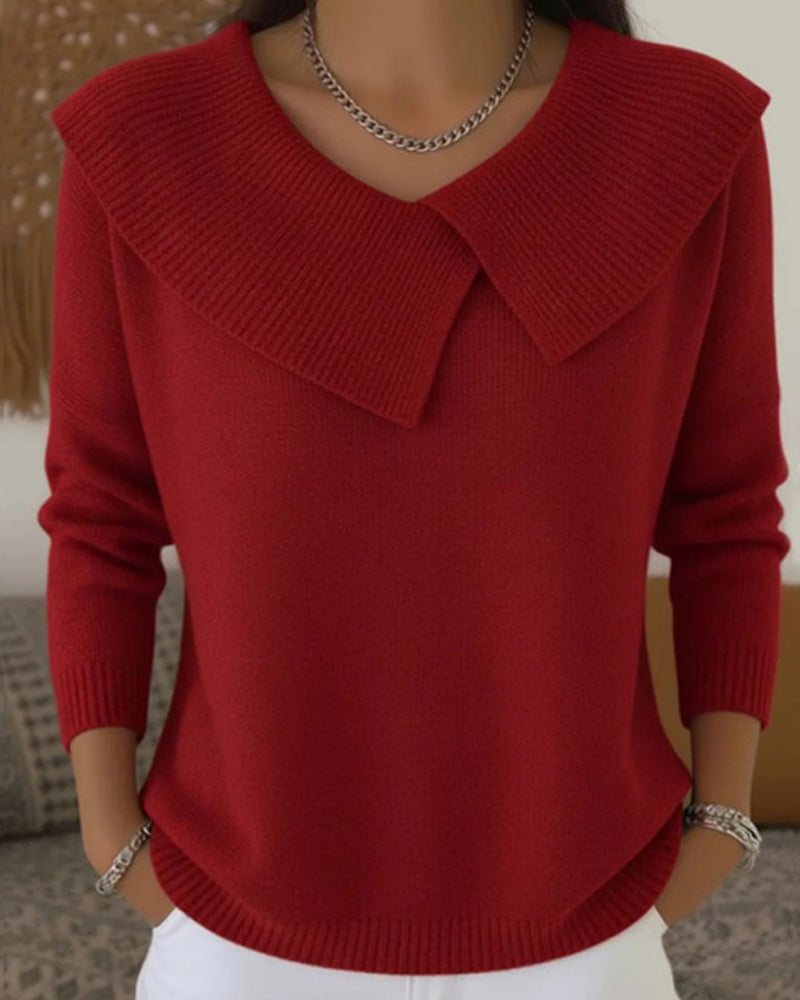 Luniva - Asymmetrical Lapel Ribbed Knit Sweater