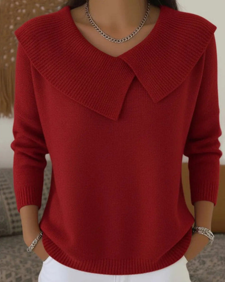 Luniva - Asymmetrical Lapel Ribbed Knit Sweater
