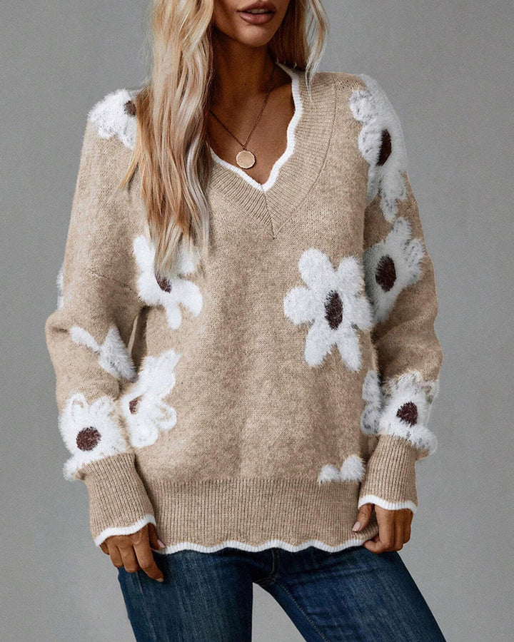Nelara - Floral Jacquard Knit Sweater