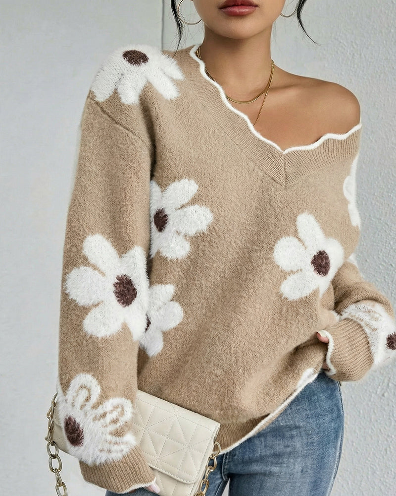 Nelara - Floral Jacquard Knit Sweater