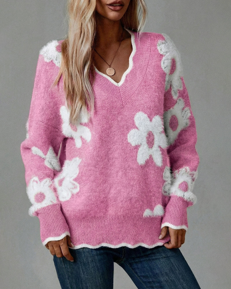 Nelara - Floral Jacquard Knit Sweater