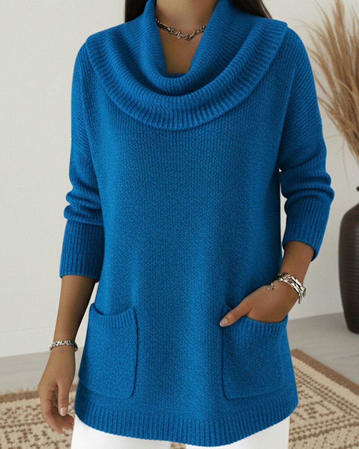 Rilena - Cowl Neck Stretch Knit Sweater