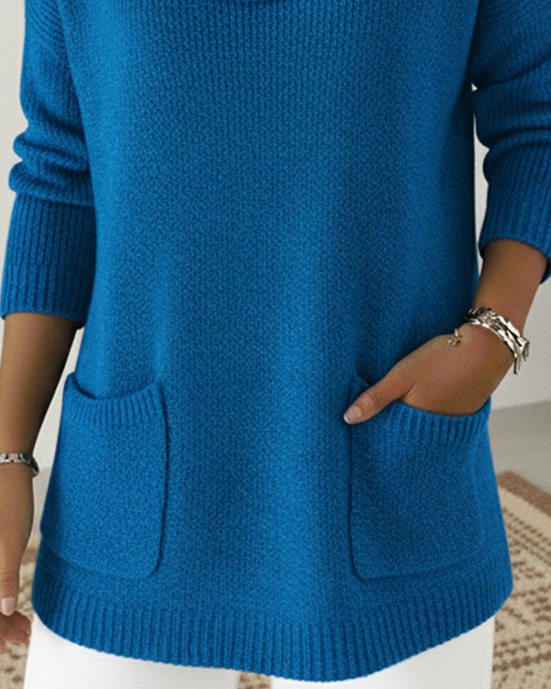 Rilena - Cowl Neck Stretch Knit Sweater