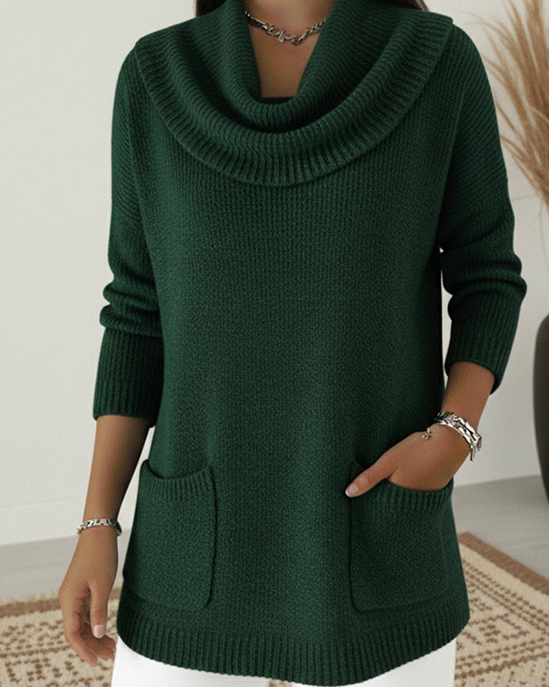Rilena - Cowl Neck Stretch Knit Sweater
