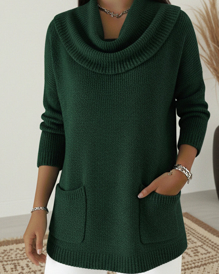 Rilena - Cowl Neck Stretch Knit Sweater