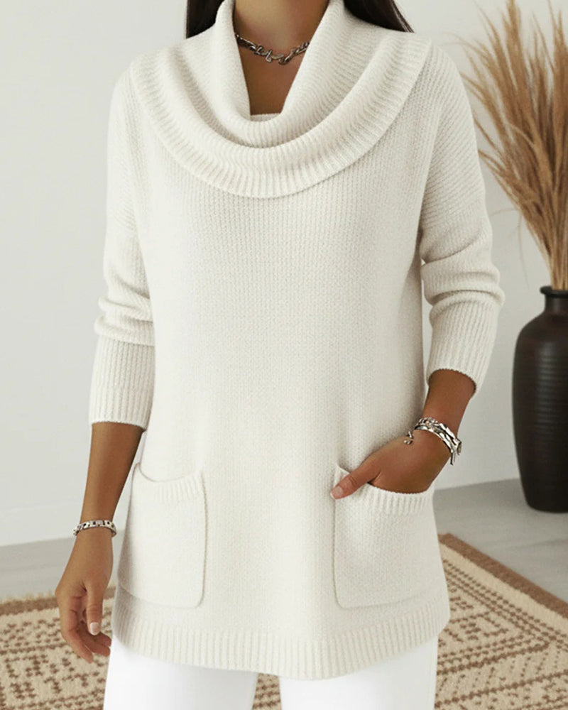 Rilena - Cowl Neck Stretch Knit Sweater
