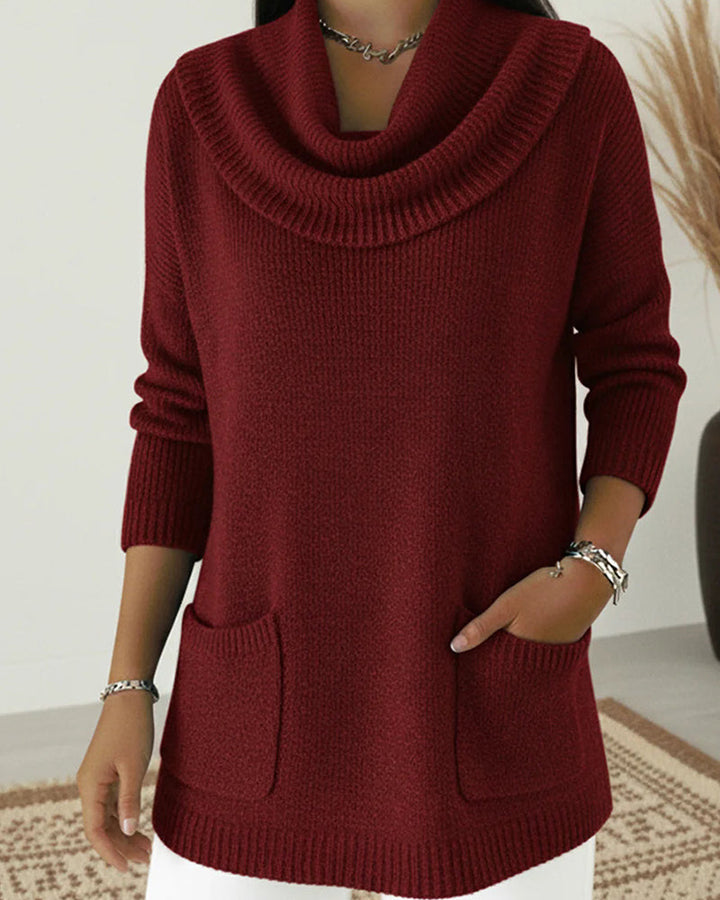 Rilena - Cowl Neck Stretch Knit Sweater