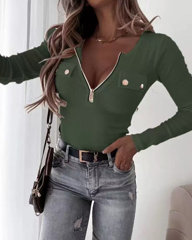 Novira - Half-Zip Placket Jersey Knit Top