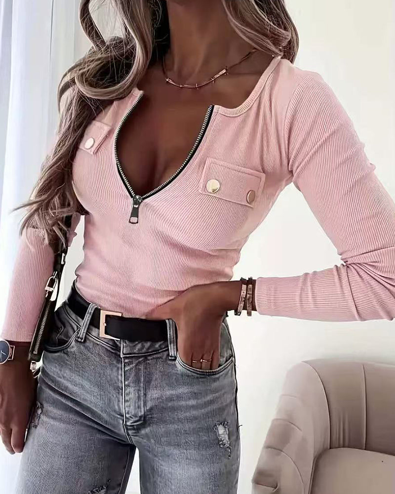Novira - Half-Zip Placket Jersey Knit Top
