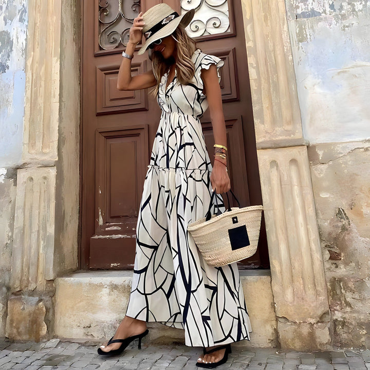 Novina - V-Neck Printed Woven Dress