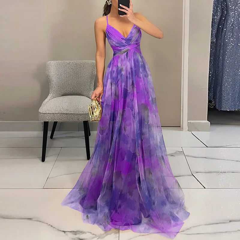 Sevira - Empire-Waist Chiffon Maxi Dress
