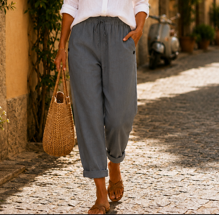 Auvina - Elastic Waist Linen Trousers