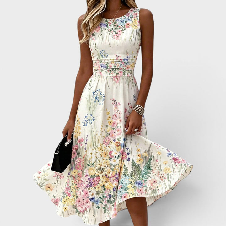 Kelira - Watercolour Floral Print Midi Dress