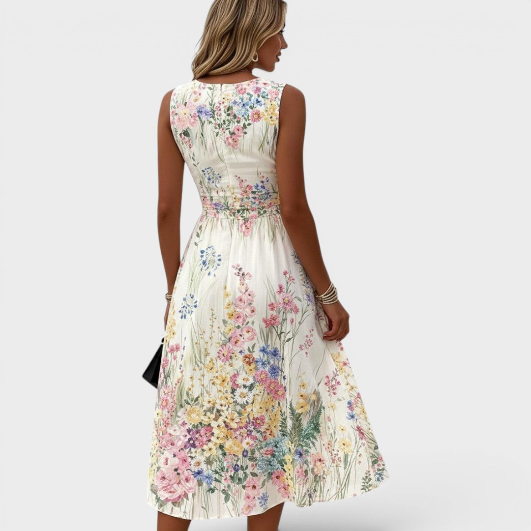 Kelira - Watercolour Floral Print Midi Dress