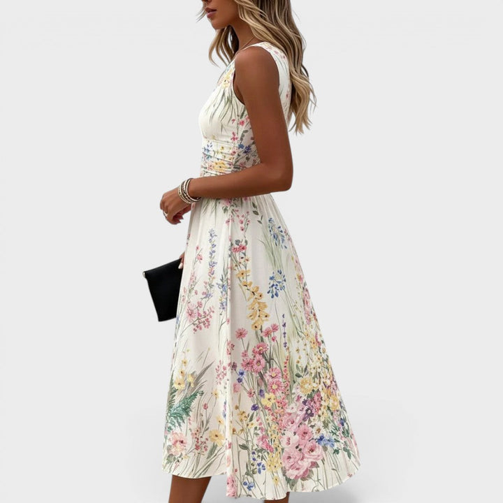 Kelira - Watercolour Floral Print Midi Dress