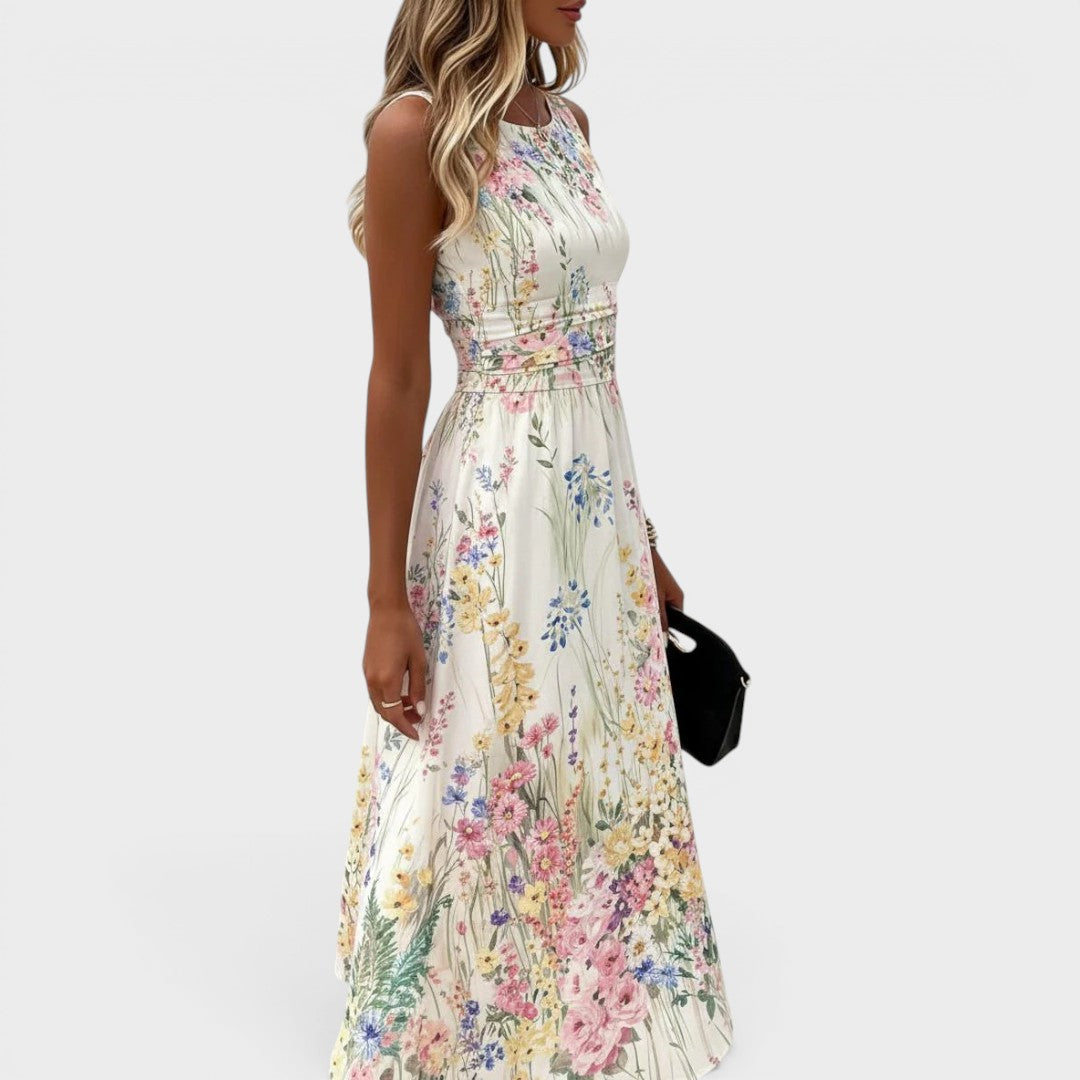 Kelira - Watercolour Floral Print Midi Dress